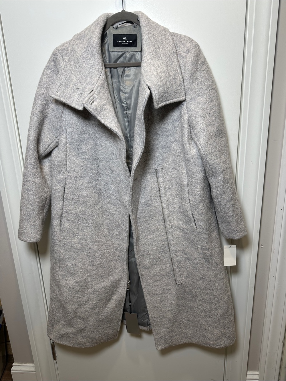 Andrew Marc Light Gray Wool-Blend Long Coat (17)